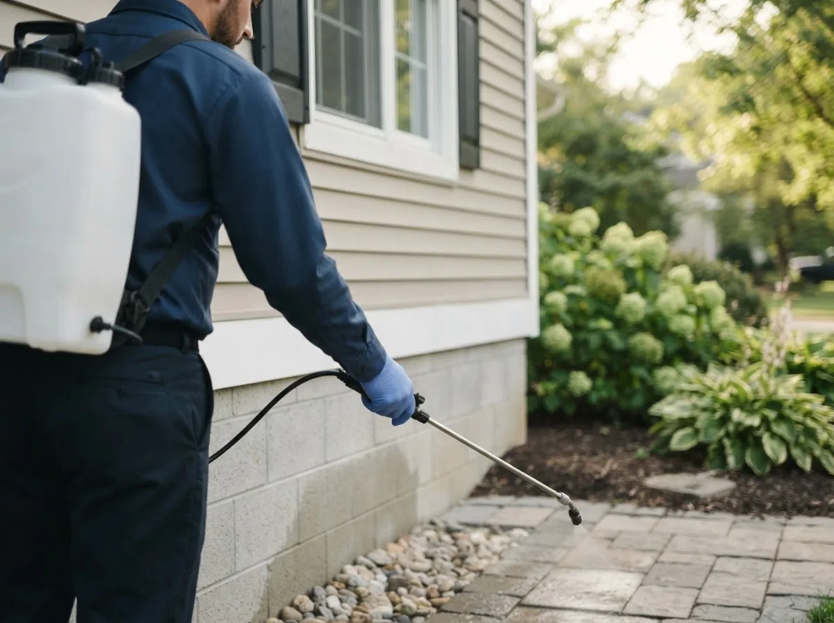 Pest control technician inspecting a home in Saltillo, TN